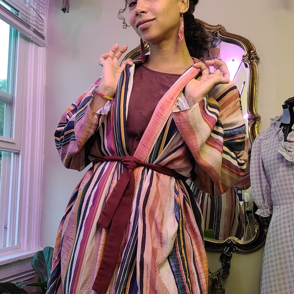 Striped Handmade Wiksten Long Haori Kimono Duster Jacket - Picture 6 of 9